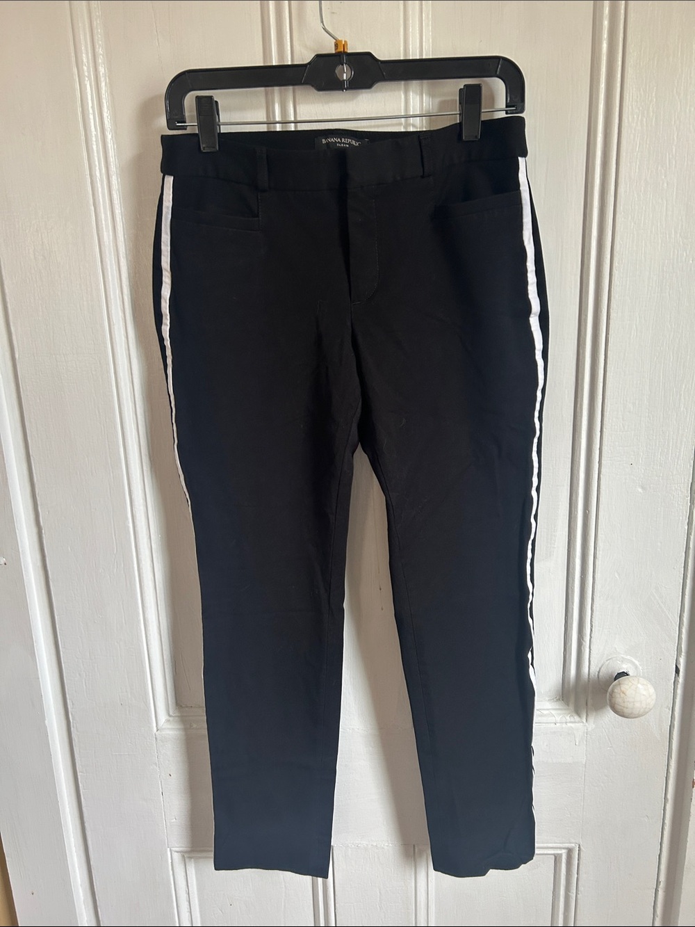 Banana Republic Black Chinos with White Side Stripe
